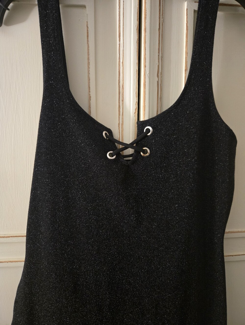 Zara Trafaluc Black Lace-Up Tank Dress with Subtle Shine NWT Size L
